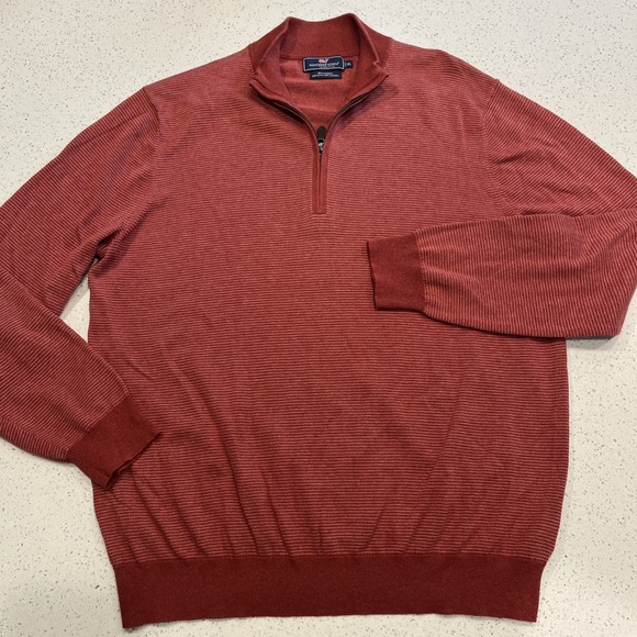 Vineyard Vines Other - Vineyard Vines Sweater Mens Extra Large Red Quarter Zip Cotton Cashmere Striped